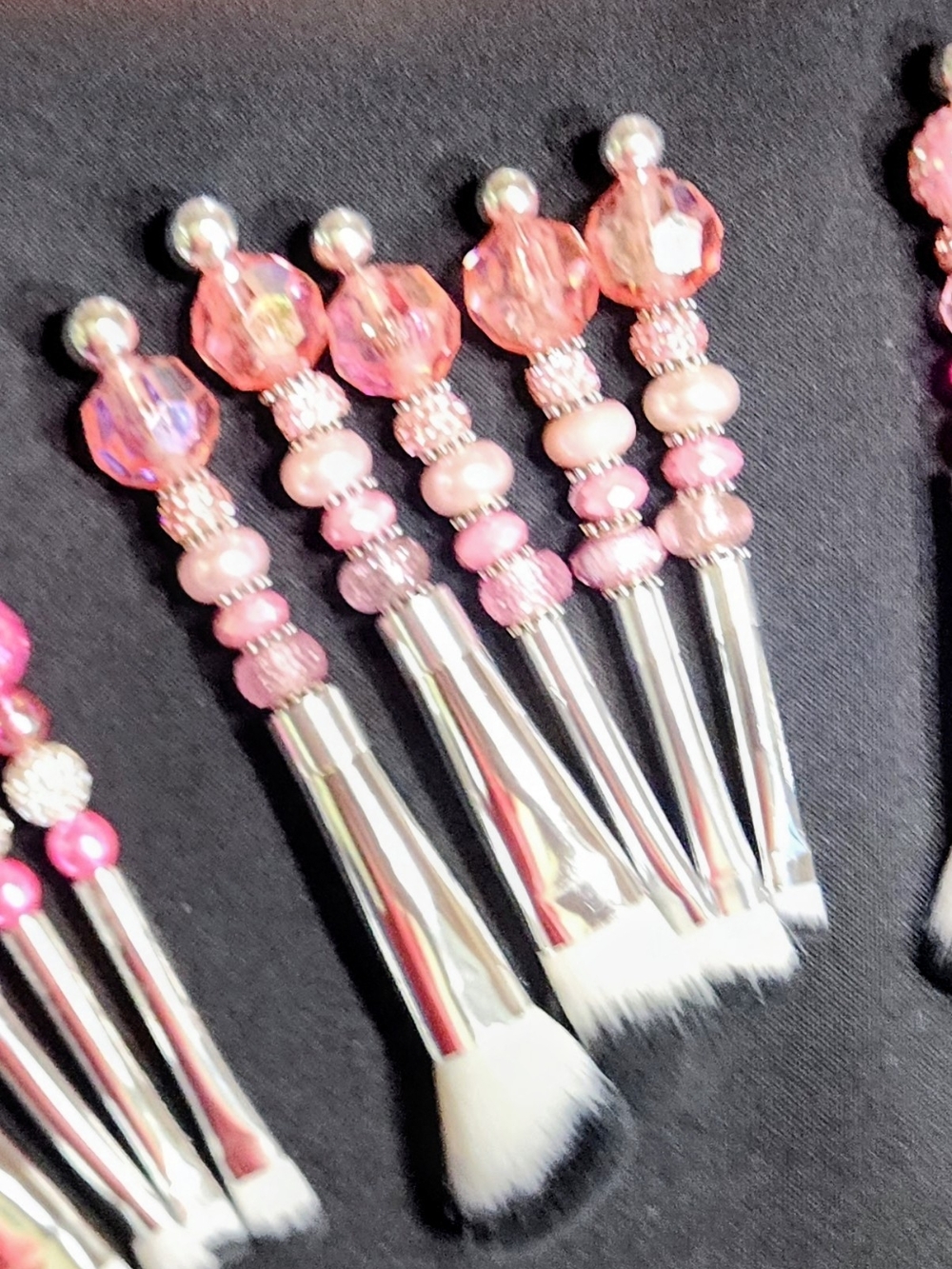 Pink Beaded Makeup Brush Set